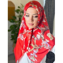 Van gogh çiçekli kırmızı eşarp 