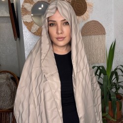 Jakarlı bej pamuk şal