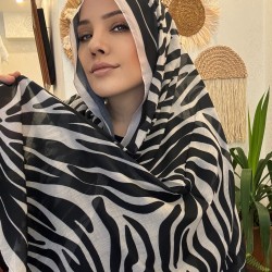 Zebra desenli baskılı pamuk şal