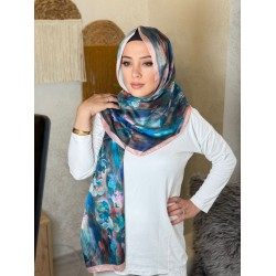 Pink flowers baskılı ipek şal 